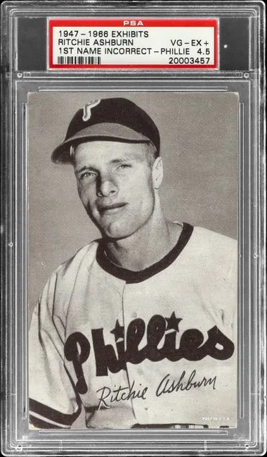 1947-66 Exhibits Ritchie Ashburn, Phillies, Name Incorrect #1st card image