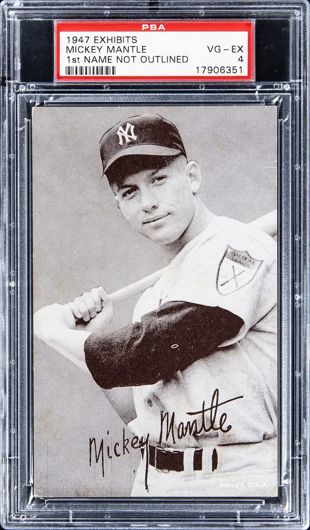 1947 Exhibits Name Not Outlined Mickey Mantle #1st card image
