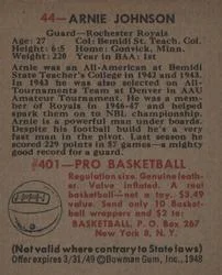 1948 Bowman Arnie Johnson #44 card back image