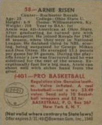 1948 Bowman Arnie Risen #58 card back image