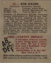 1948 Bowman Bob Davies #10 card back image