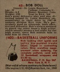 1948 Bowman Bob Doll #45 card back image