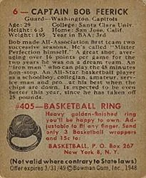 1948 Bowman Bob Feerick #6 card back image