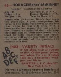 1948 Bowman Bones McKinney #46 card back image