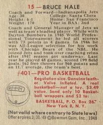 1948 Bowman Bruce Hale #15 card back image