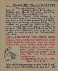 1948 Bowman Chuck Halbert #43 card back image
