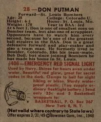1948 Bowman Don Putman #28 card back image