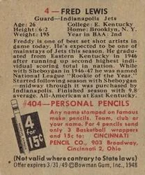 1948 Bowman Fred Lewis #4 card back image