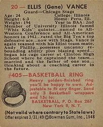 1948 Bowman Gene Vance #20 card back image