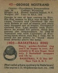 1948 Bowman George Nostrand #42 card back image