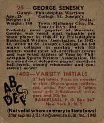 1948 Bowman George Senesky #25 card back image