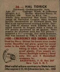 1948 Bowman Hal Tidrick #36 card back image