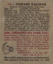 1948 Bowman Howard Dallmar #14 card back image