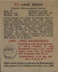 1948 Bowman Jack Dwan #51 card back image