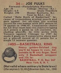 1948 Bowman Joe Fulks #34 card back image