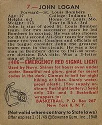 1948 Bowman John Logan #7 card back image