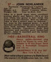 1948 Bowman John Norlander #27 card back image