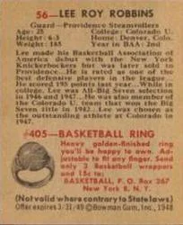 1948 Bowman Lee Roy Robbins #56 card back image