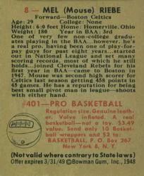 1948 Bowman Mel Riebe #8 card back image