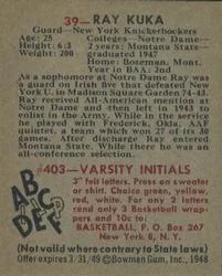 1948 Bowman Ray Kuka #39 card back image