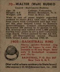 1948 Bowman Walter Budko #70 card back image
