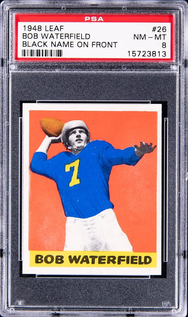 1948 Leaf Bob Waterfield, Black Name on Front #26 card image