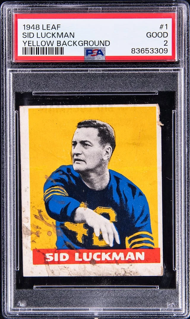 1948 Leaf Sid Luckman, Yellow Background #1 card image