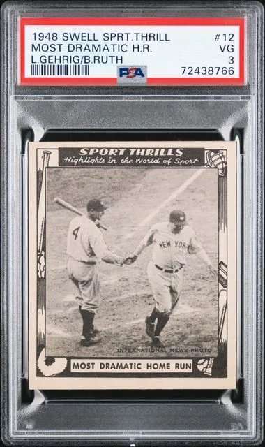 1948 Swell Sports Thrills Most Dramatic Home Run, Lou Gehrig/Babe Ruth #12 card image
