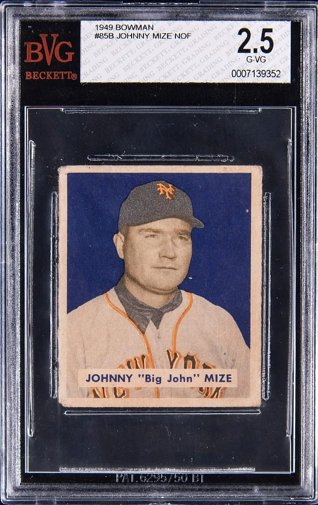 1949 Bowman Johnny Mize, Name on Front #85 card image