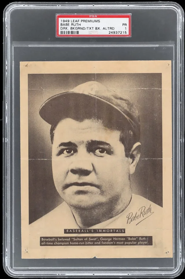 1949 Leaf Premiums Dark Background Text Box Altered Babe Ruth #no-number card image