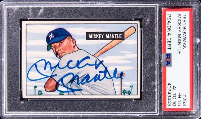 1951 Bowman Signed Mickey Mantle with a #253 card image
