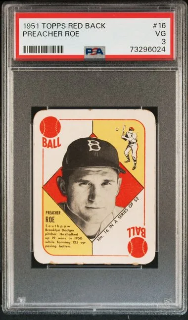 1951 Topps Preacher Roe Red Back #16 card image