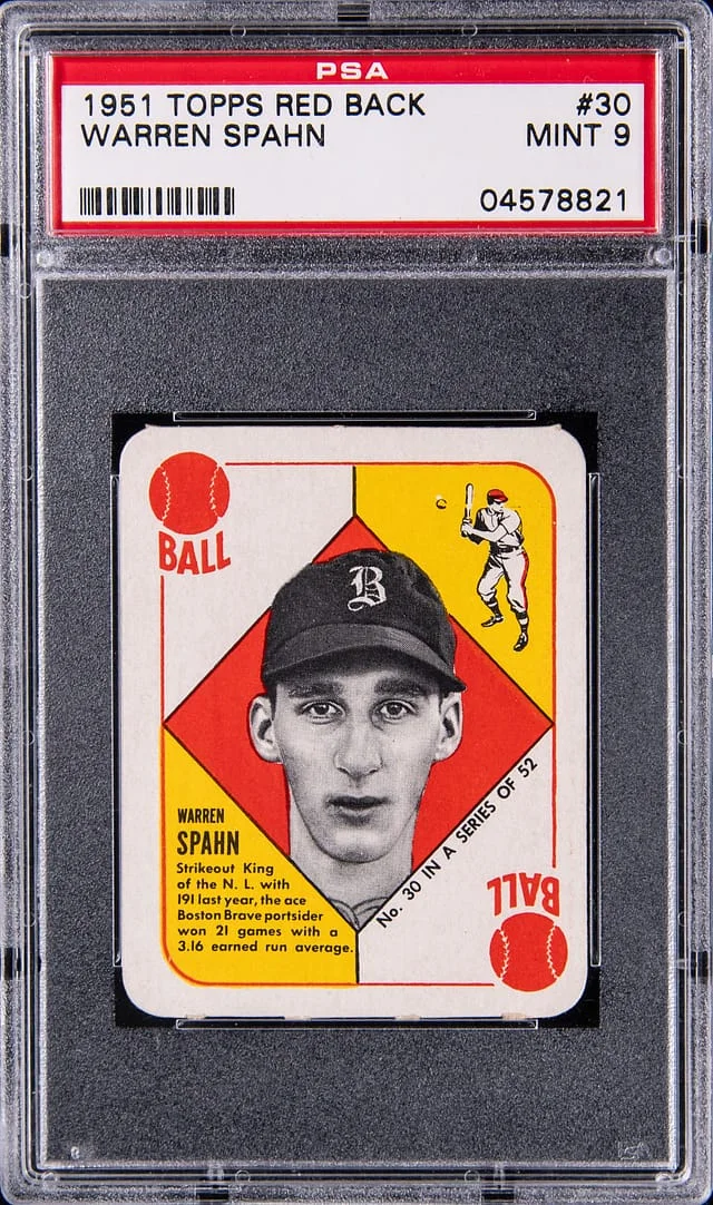 1951 Topps Warren Spahn Red Back #30 card image