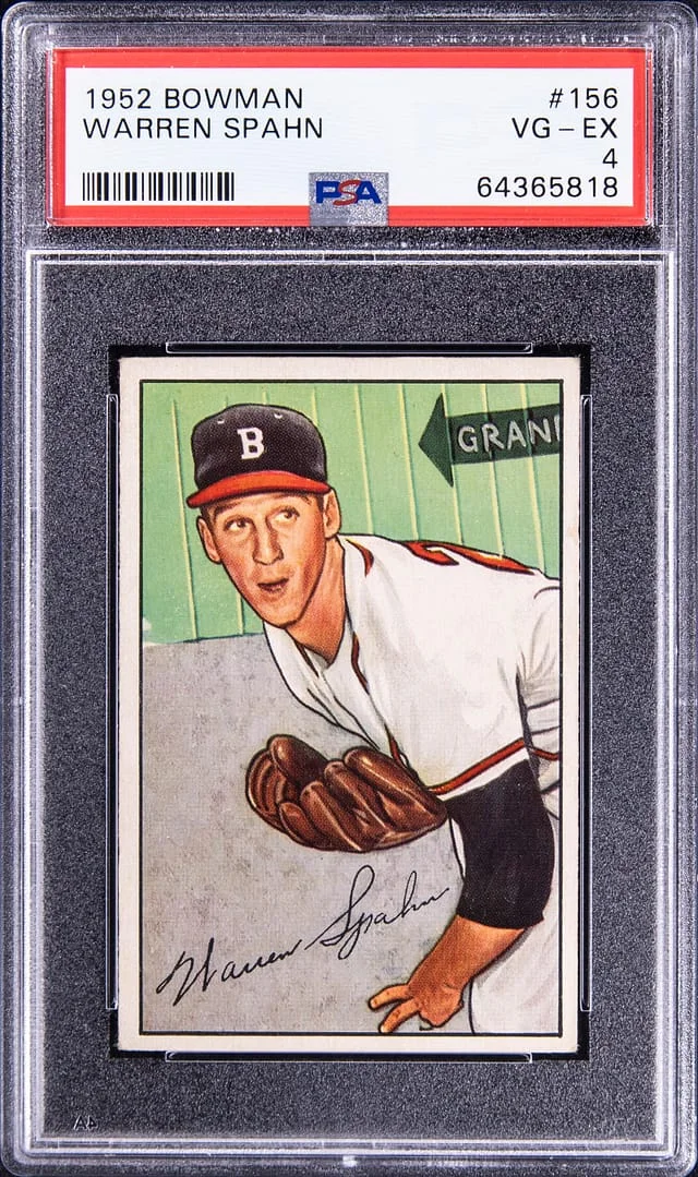 1952 Bowman Warren Spahn #156 card image