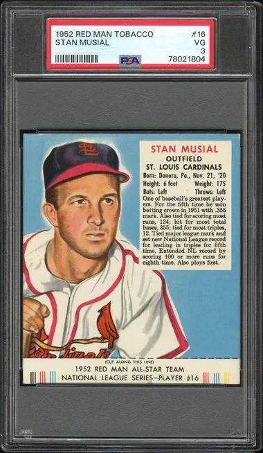 1952 Red Man Tobacco Stan Musial #16 card image