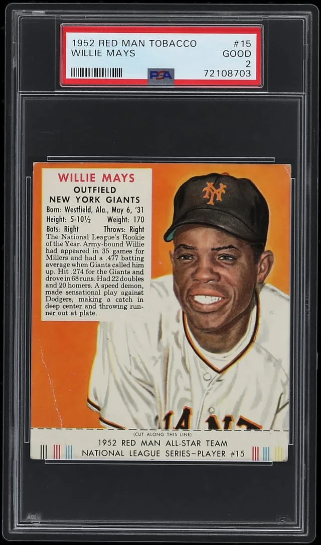 1952 Red Man Tobacco Willie Mays #15 card image
