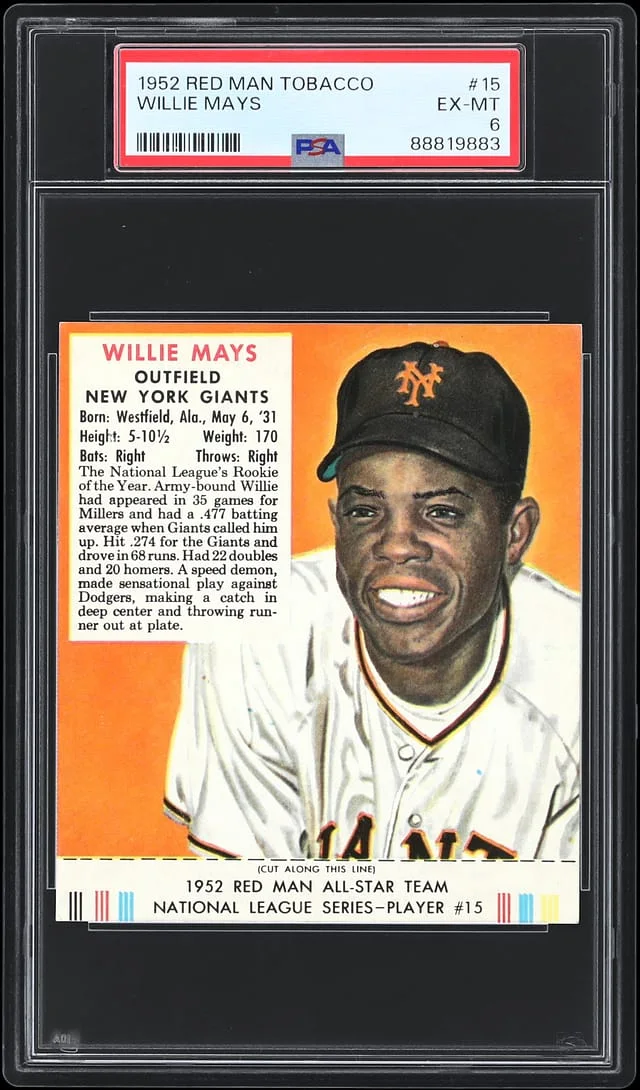 1952 Red Man Tobacco Willie Mays, With Tab #15 card image