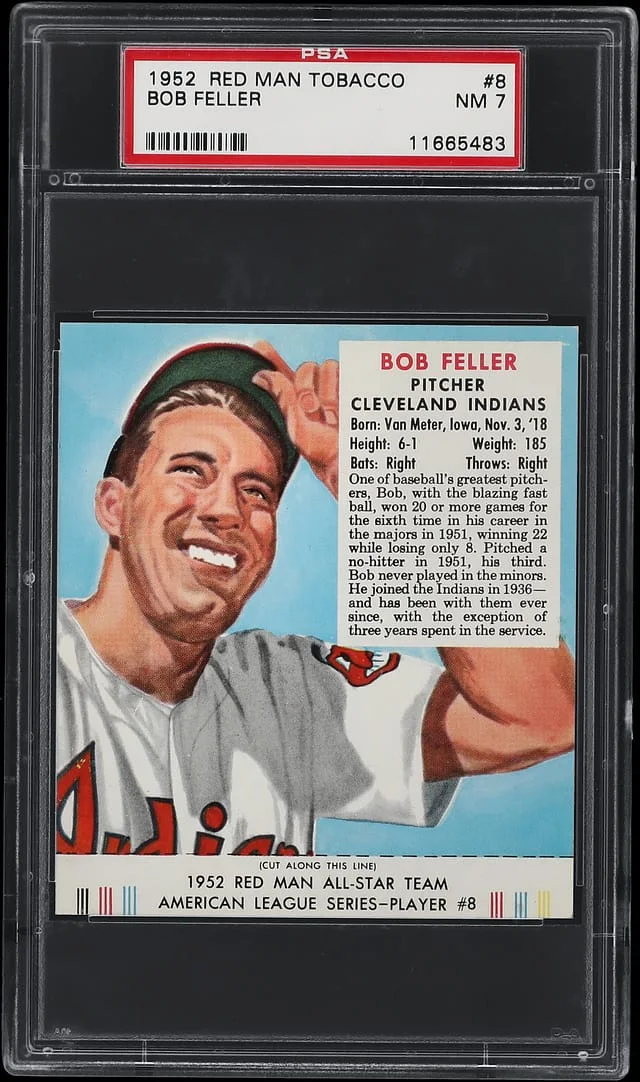 1952 Red Man Tobacco, With Tab Bob Feller #8 card image