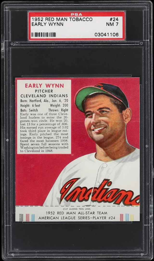 1952 Red Man Tobacco, With Tab Early Wynn #24 card image