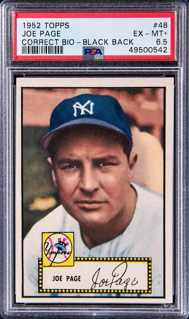 1952 Topps Joe Page, Correct Bio #48 card image