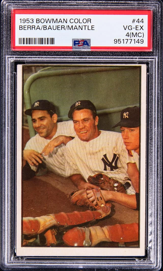 1953 Bowman Berra/Bauer/Mantle Color #44 card image