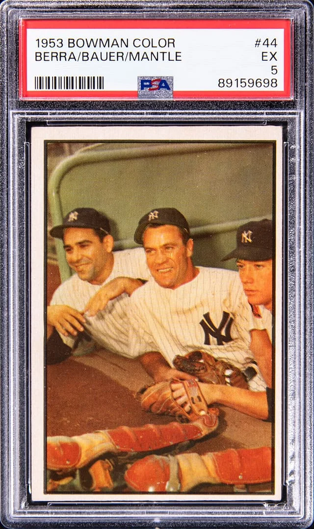 1953 Bowman Mickey Mantle/Yogi Berra/Hank Bauer Color #44 card image