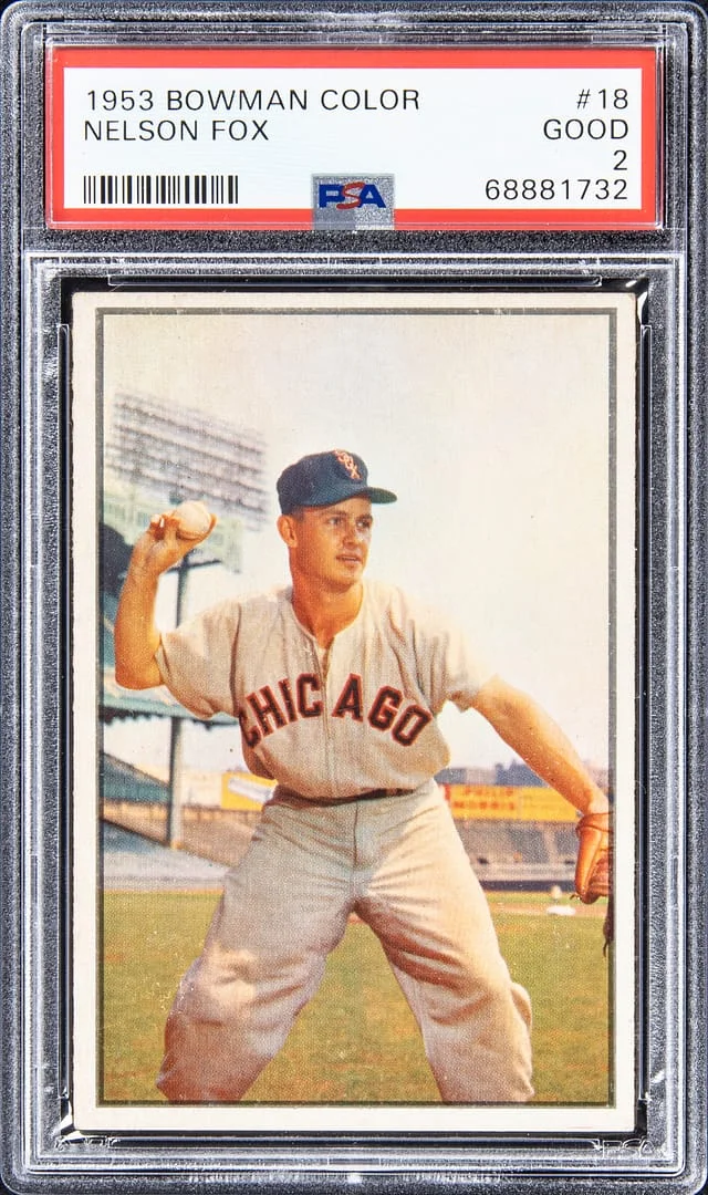1953 Bowman Nelson Fox Color #18 card image