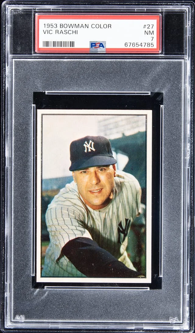 1953 Bowman Vic Raschi Color #27 card image