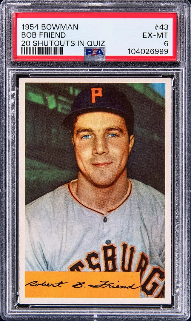 1954 Bowman Bob Friend, 20 Shutouts in Quiz #43 card image