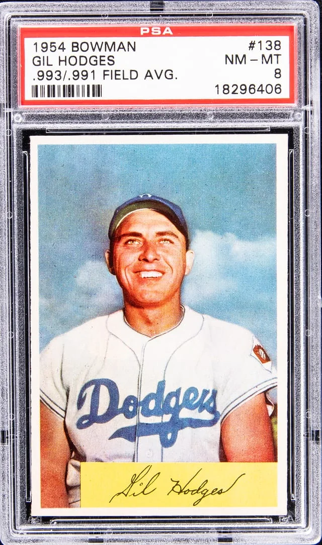 1954 Bowman Gil Hodges, .993/.991 Field Avg. #138 card image