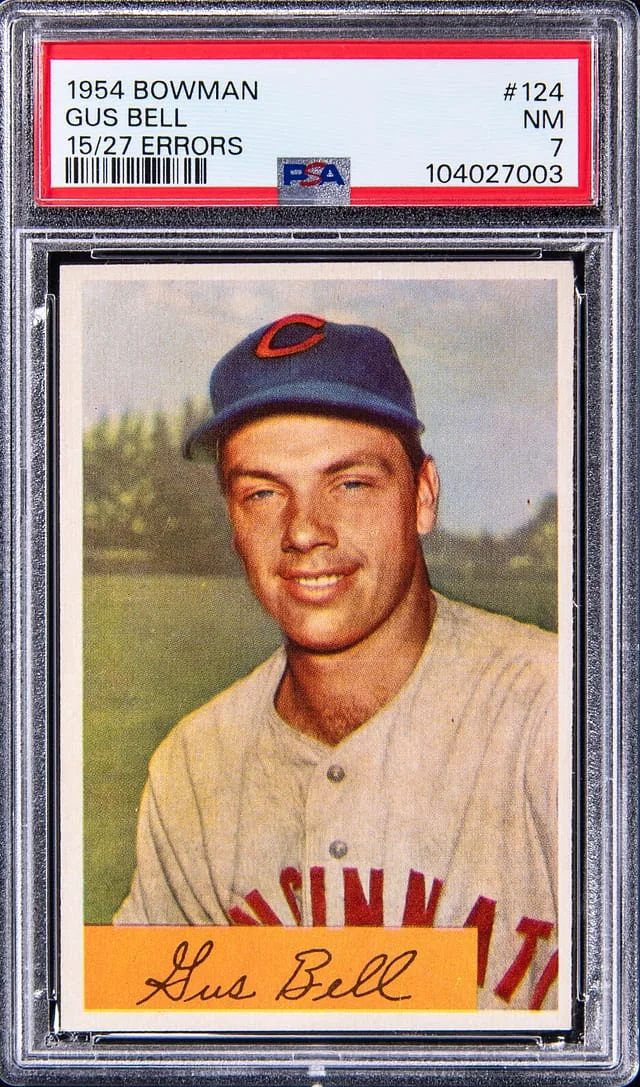 1954 Bowman Gus Bell, 15/27 Errors #124 card image