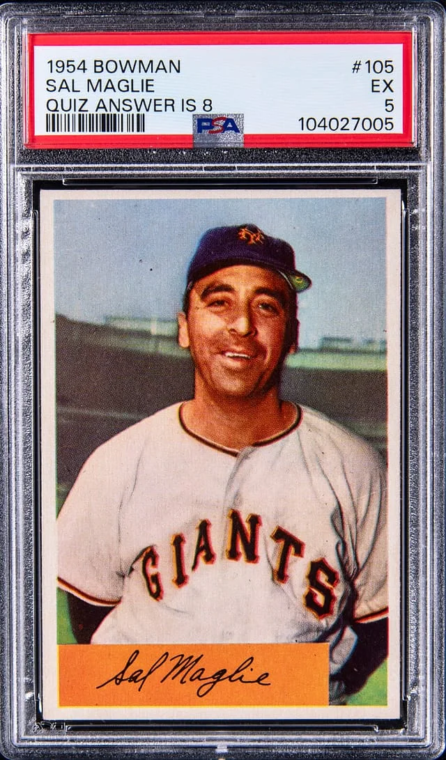 1954 Bowman Sal Maglie, Quiz Answer is 8 #105 card image