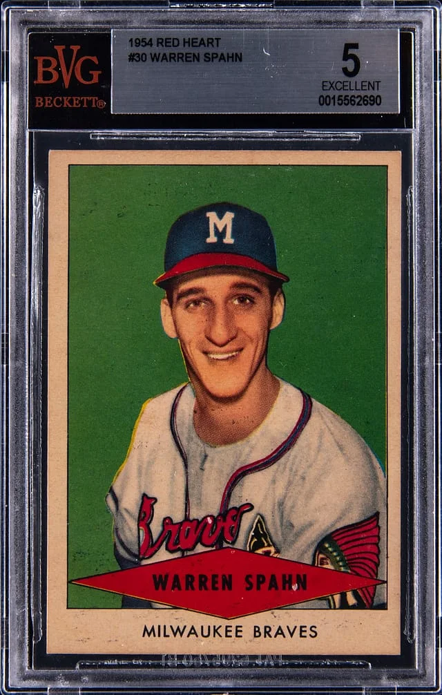 1954 Red Heart Warren Spahn #30 card image