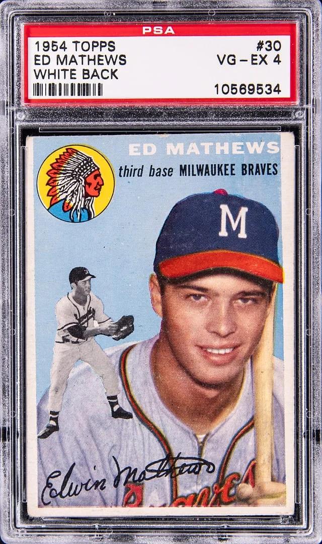 1954 Topps Ed Matthews White Back #30 card image